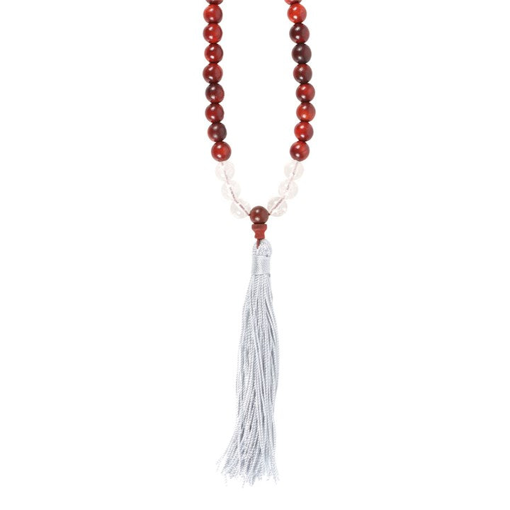 Stress Less Rosewood & Clear Quartz Mallah Necklace